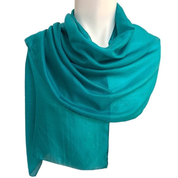 Pure Silk Lightweight Teal Scarf – Made in India 🇮🇳 - Picture 1 of 9